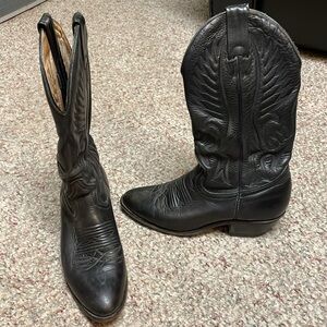 Vintage Black Leather Cowboy Boots